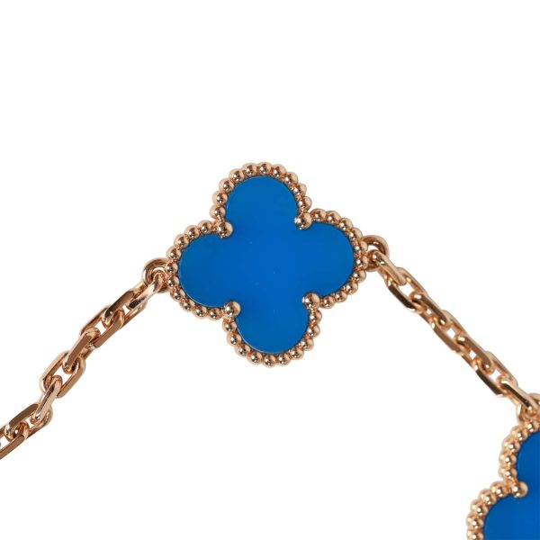 Van Cleef & Arpels Vintage Alhambra 18k Blue Agate 5 Motifs Bracelet on Sale