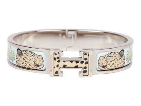 Hermes Les Leopards Clic Clac H Narrow Enamel Bracelet PM PHW Fashion