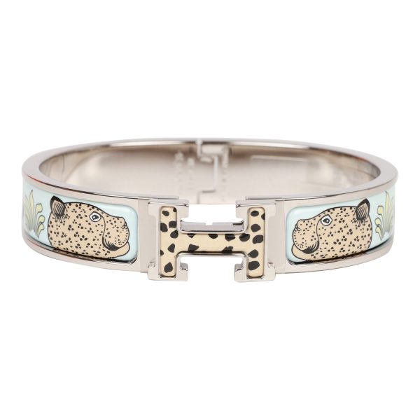 Hermes Les Leopards Clic Clac H Narrow Enamel Bracelet PM PHW Fashion