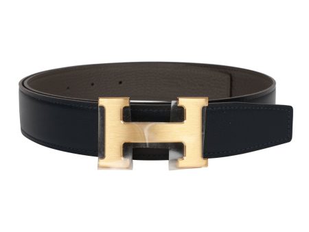 Hermes 32mm Reversible Bleu Marine Etain Constance H Belt 80cm Brushed Gold Buckle Sale