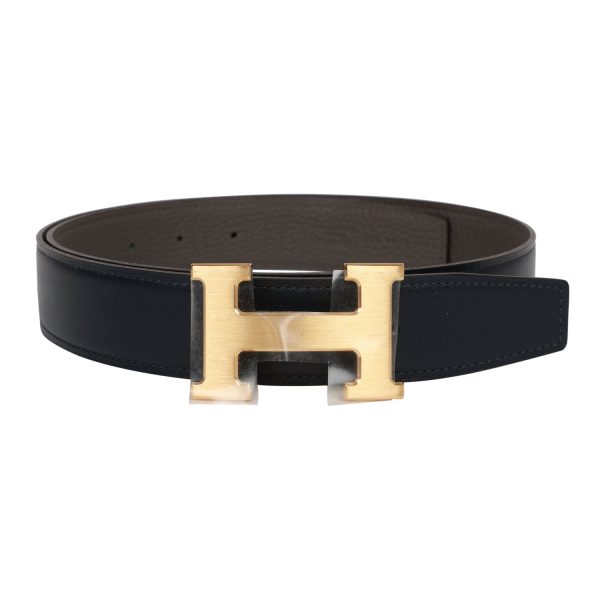 Hermes 32mm Reversible Bleu Marine Etain Constance H Belt 80cm Brushed Gold Buckle Sale