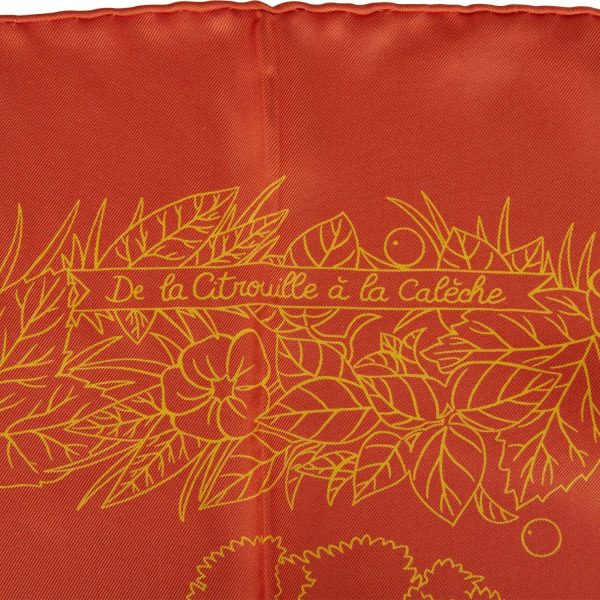 Hermes  De La Citrouille A La Caleche  Orange Silk Shawl Scarf 90cm For Cheap