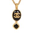 Vintage Chanel 24K Gold Plated Embossed CC Logo Pendant Necklace For Sale