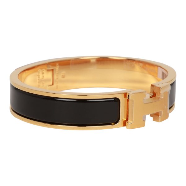 Hermes Black Clic Clac H Narrow Enamel Bracelet PM GHW Online