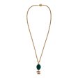 Vintage Chanel Gold Plated Hanging Green Gripoix and CC Pendant Necklace Online now