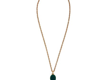 Vintage Chanel Gold Plated Hanging Green Gripoix and CC Pendant Necklace Online now