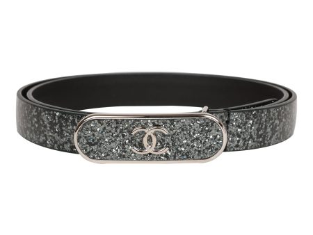 Chanel Black Metallic Patent Leather Belt 70 For Cheap