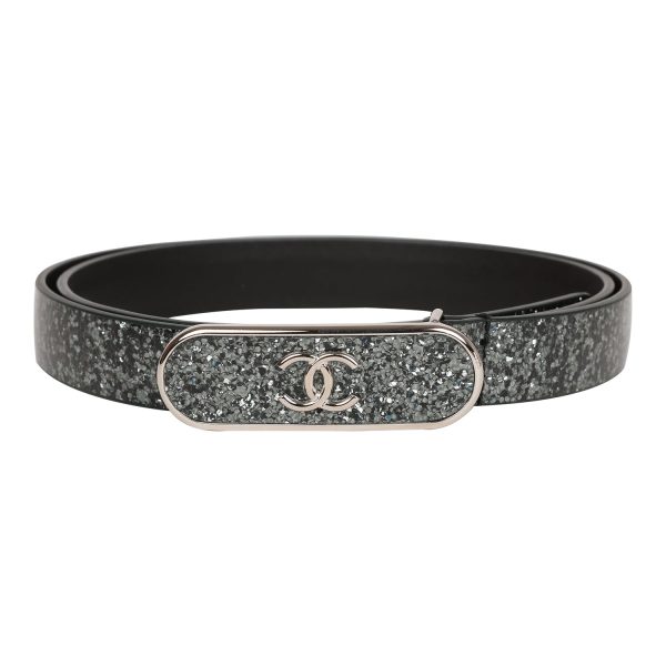 Chanel Black Metallic Patent Leather Belt 70 For Cheap