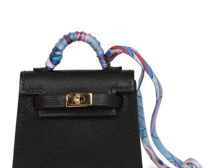 Hermes Black Tadelakt Mini Kelly Twilly Bag Charm For Sale