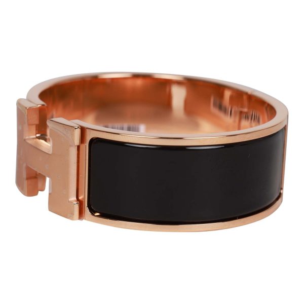 Hermes Black Wide Enamel Bracelet GM Rose Gold Hardware Sale