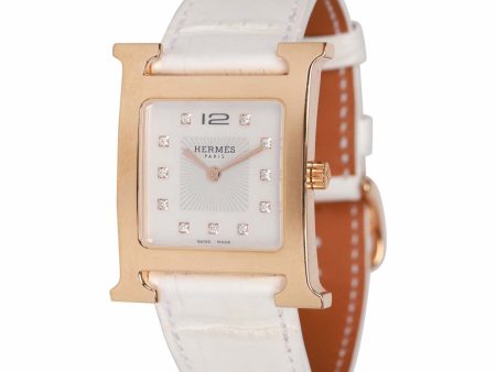 Hermes Small Heure H Watch Rose Gold White Matte Alligator Band Online now