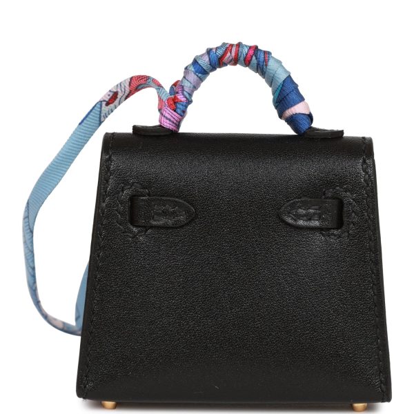 Hermes Black Tadelakt Mini Kelly Twilly Bag Charm For Sale