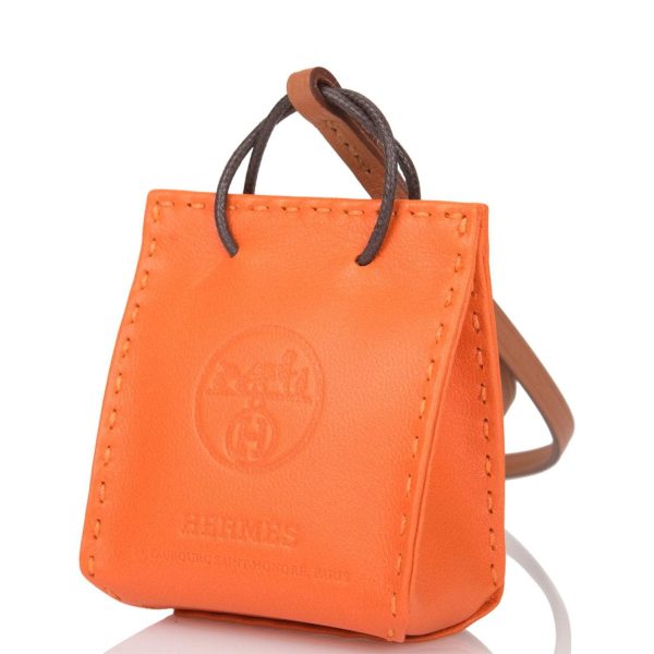 Hermes Orange Mini Shopping Bag Charm Sale