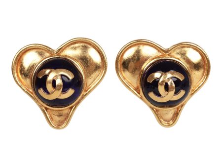 Vintage Chanel Blue CC Logo Gripoix Heart Earrings Fashion