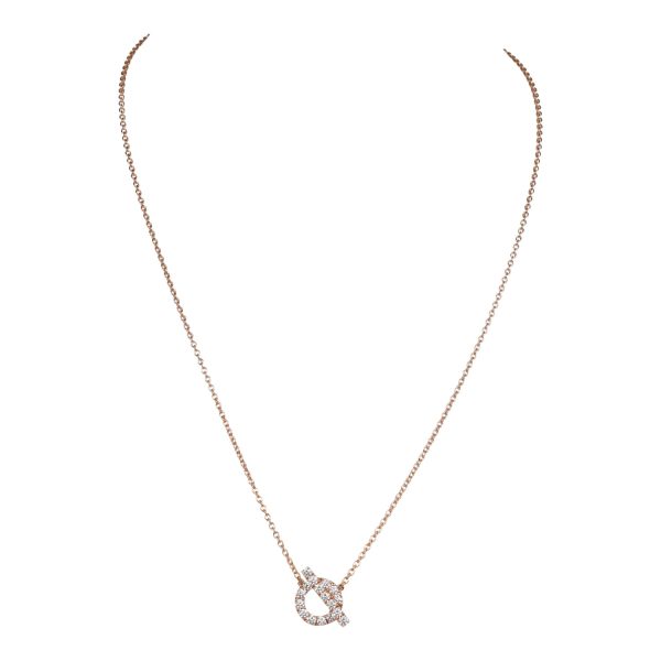 Hermes 18k Rose Gold San Coloris White Diamond Finesse Pendant Necklace on Sale