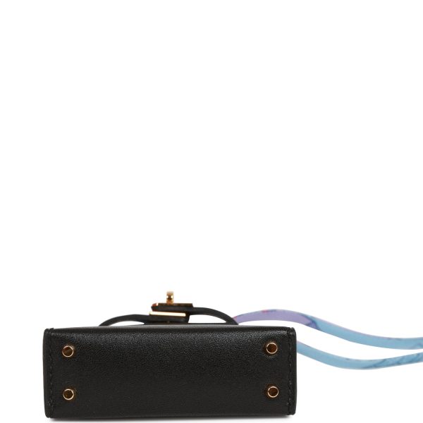 Hermes Black Tadelakt Mini Kelly Twilly Bag Charm For Sale