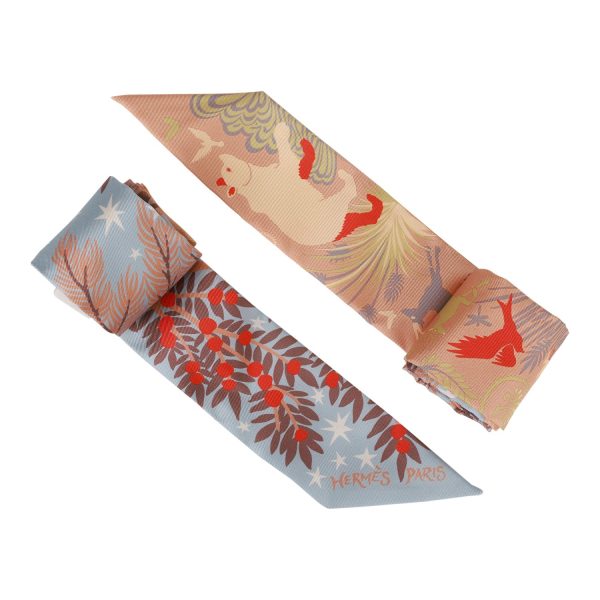 Hermes  Sous Le Charme D Orphee  Ciel Silk Twilly Pair Online now