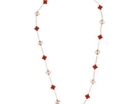 Van Cleef & Arpels Vintage Alhambra 18k Rose Gold 20 Motif Carnelian Guilloche Necklace Fashion