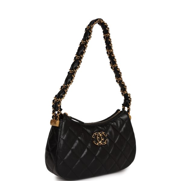 Chanel 19 Hobo Bag Black Aged Calfskin Brushed Gold Hardware Cheap