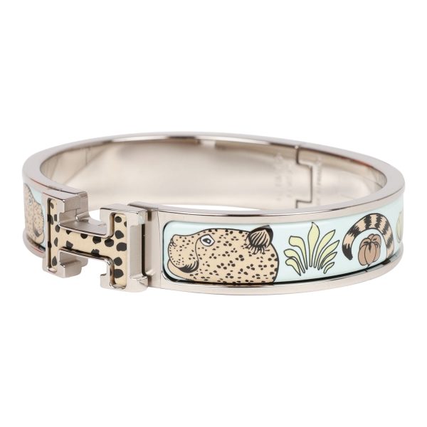 Hermes Les Leopards Clic Clac H Narrow Enamel Bracelet PM PHW Fashion