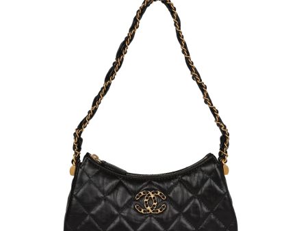 Chanel 19 Hobo Bag Black Aged Calfskin Brushed Gold Hardware Cheap