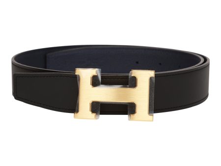 Hermes 32mm Reversible Black Bleu Nuit Constance H Belt 75cm Brushed Gold Buckle Sale