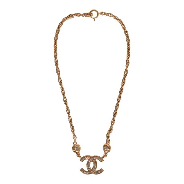 Vintage Chanel Gold Interlocking CC Hanging Pendant Necklace For Sale