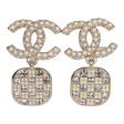 Chanel CC Faux Pearl Crystal Square Drop Earrings Supply