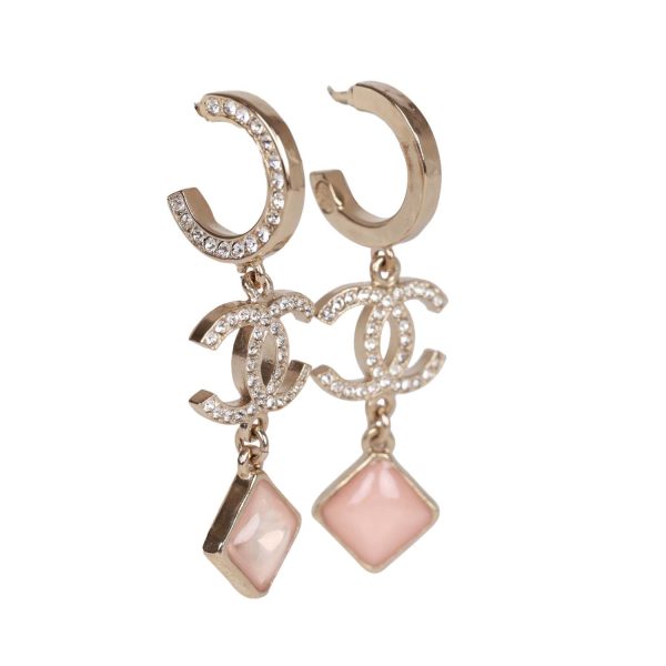 Chanel Pink Crystal CC Pendant Earrings Sale