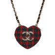 Chanel Red and Blue Plaid Heart Necklace Locket Light Gold Hardware Fashion