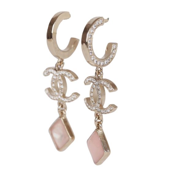 Chanel Pink Crystal CC Pendant Earrings Sale