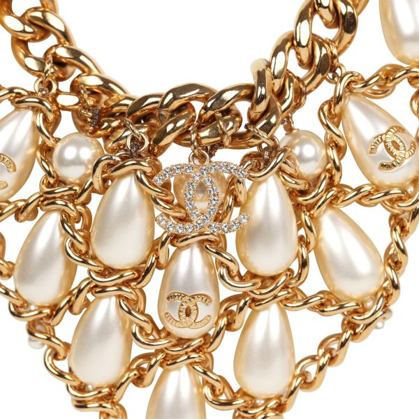 Pre-owned Chanel Layered Pearl Cluster Necklace Gold Hardware on Sale