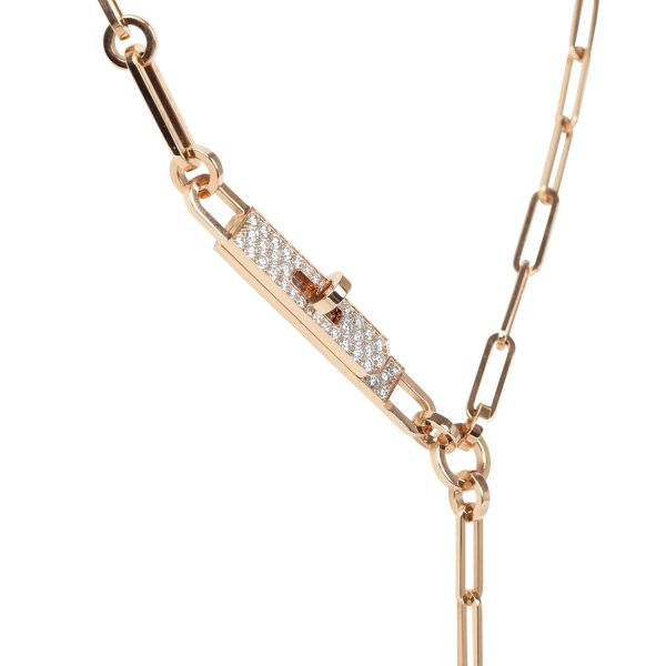 Hermes Kelly Chaine Lariat Necklace PM Diamonds 18K Rose Gold Hardware For Cheap