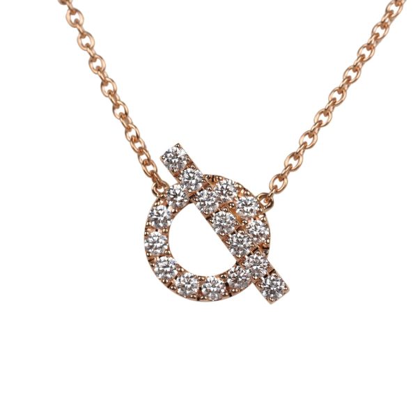 Hermes 18k Rose Gold San Coloris White Diamond Finesse Pendant Necklace on Sale