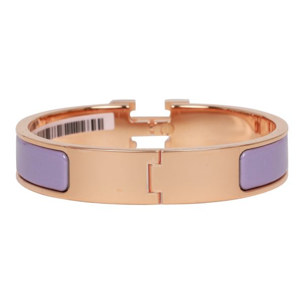 Hermes Lilac Clic Clac H Narrow Enamel Bracelet PM RGHW Online Hot Sale