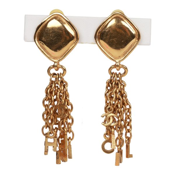 Vintage Chanel Gold Fringe Dangle Earrings Discount