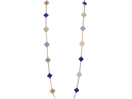 Van Cleef & Arpels Vintage Alhambra Diamond and Lapis Lazuli 20 Motif 18K Gold Necklace on Sale