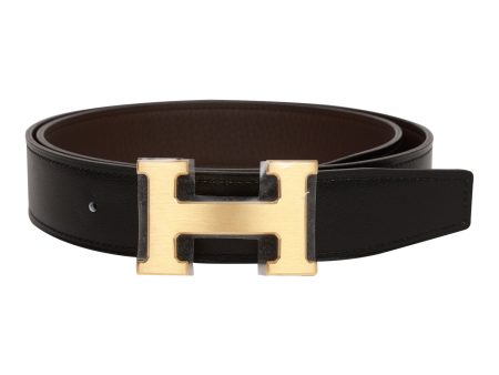 Hermes 32mm Reversible Black Chocolate Constance H Belt 85cm Gold Buckle Discount