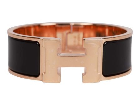 Hermes Black Wide Enamel Bracelet GM Rose Gold Hardware Sale