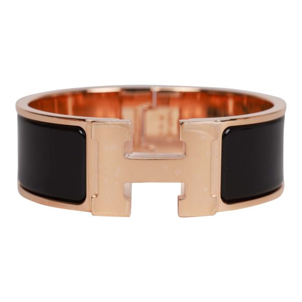 Hermes Black Wide Enamel Bracelet GM Rose Gold Hardware Sale