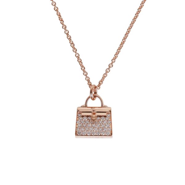 Hermes 18k Rose Gold Diamond Kelly Amulettes Pendant Necklace Supply