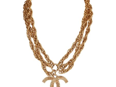 Vintage Chanel 24K Gold Plated Triple Chain CC Necklace Online Hot Sale