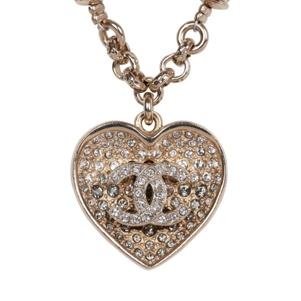 Chanel Black and Silver CC Crystal Heart Pendant Necklace Supply