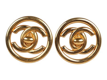 Vintage Chanel 24K Gold Plated CC Circle Turnlock Earrings Online now