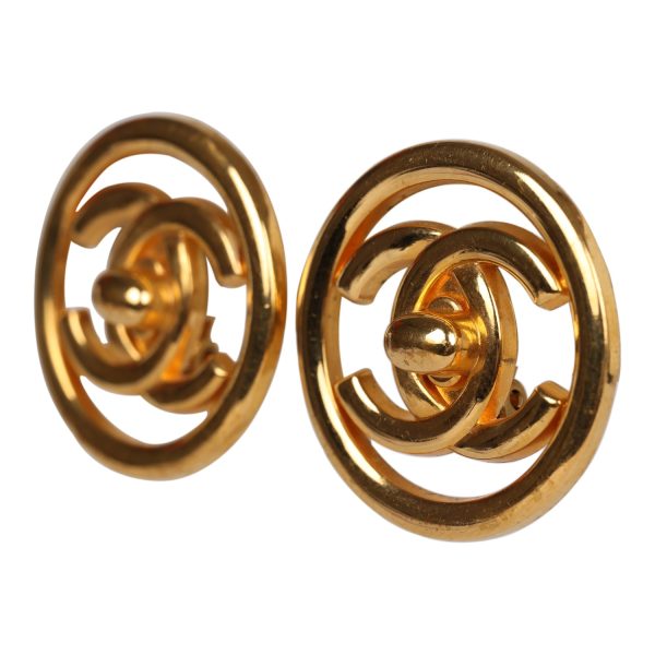 Vintage Chanel 24K Gold Plated CC Circle Turnlock Earrings Online now