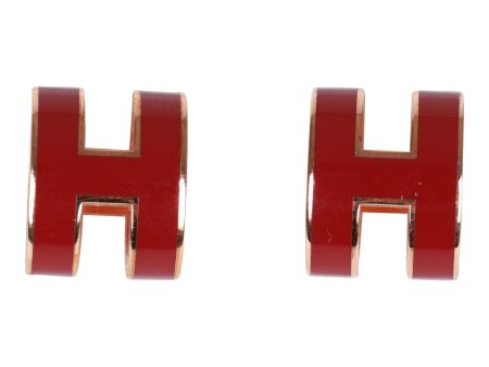 Hermes Red Enamel Mini Pop H Earrings RGHW Sale