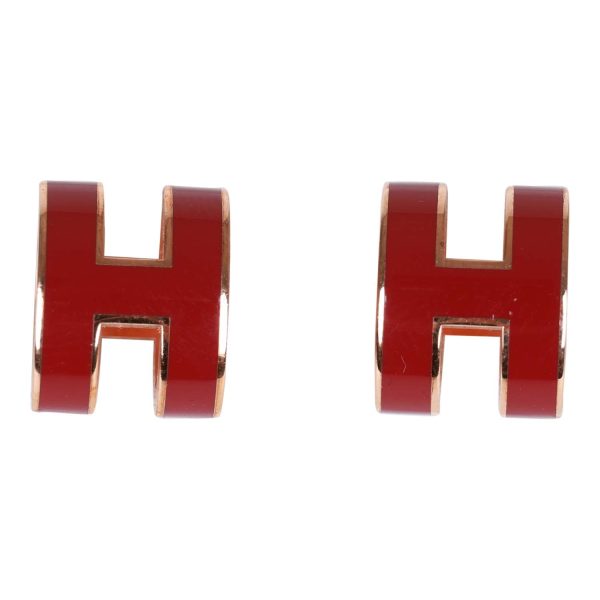 Hermes Red Enamel Mini Pop H Earrings RGHW Sale