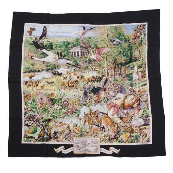 Hermes  Madison Avenue  Black Silk Twill Scarf 90cm For Cheap