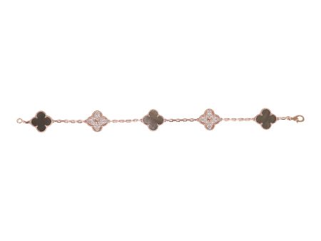 Van Cleef & Arpels Vintage Alhambra 18k Rose Gold 5 Motif Grey Mother of Pearl and Diamond Bracelet Online now