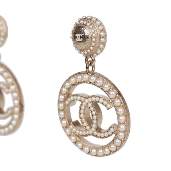 Chanel CC Faux Pearl Gold Earrings Cheap